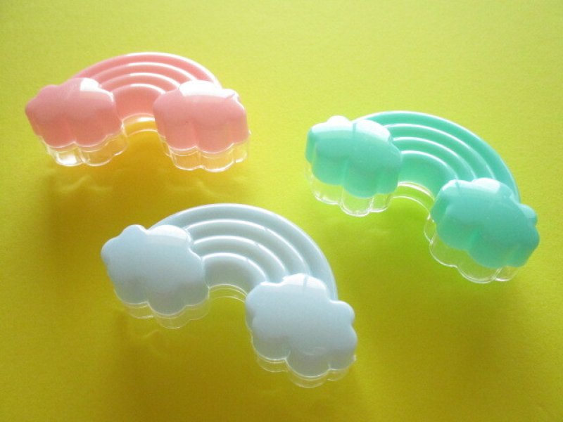 Photo1: 3 pcs Kawaii Cute Mini Plastic Cases Set *Rainbow & Clouds (1)