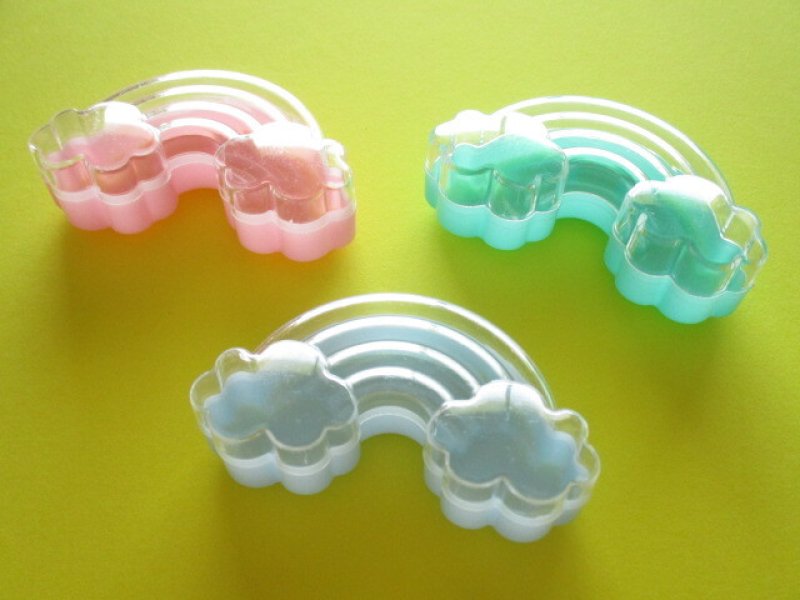 Photo1: 3 pcs Kawaii Cute Mini Plastic Cases Set *Rainbow & Clouds