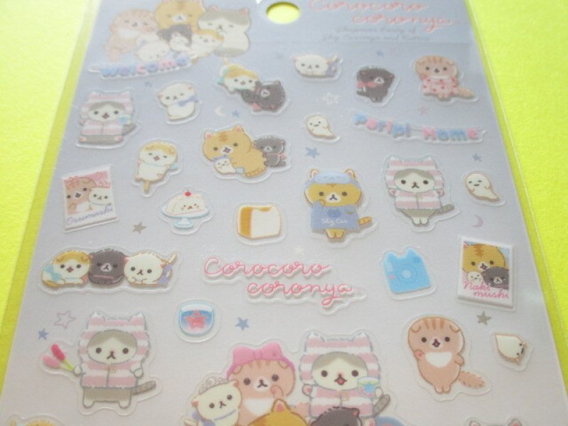 Photo1: Kawaii Cute Stickers Sheet Corocorocoronya San-x *Sleepover Party of Shy Coronya and Kittens (SE56501)