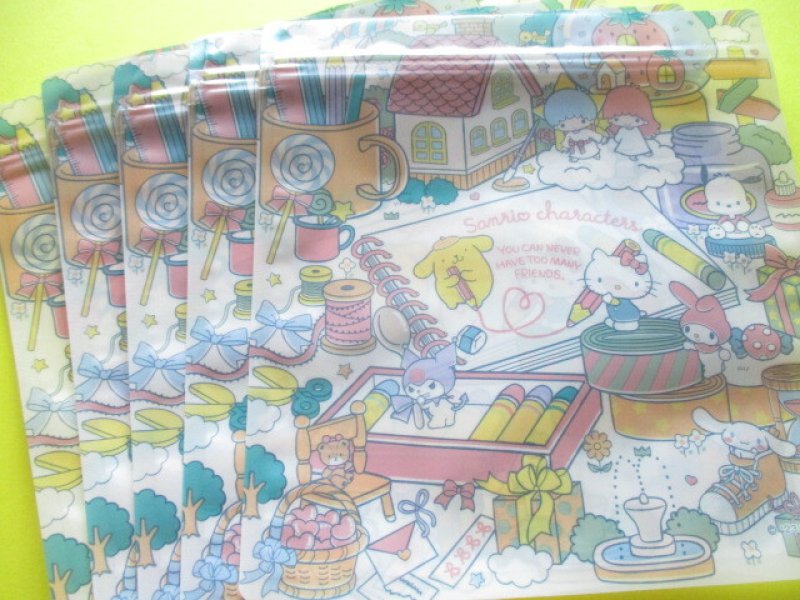 Photo1: 5 pcs Kawaii Cute Sanrio Characters B7 Medium Zipper Bags Set *Wrapping (36650)