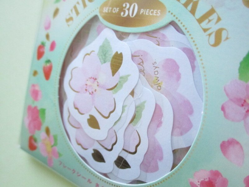 Photo1: Kawaii Cute Sticker Flakes Sack Amifa *Cherry blossom Sakura & Strawberry (113860)