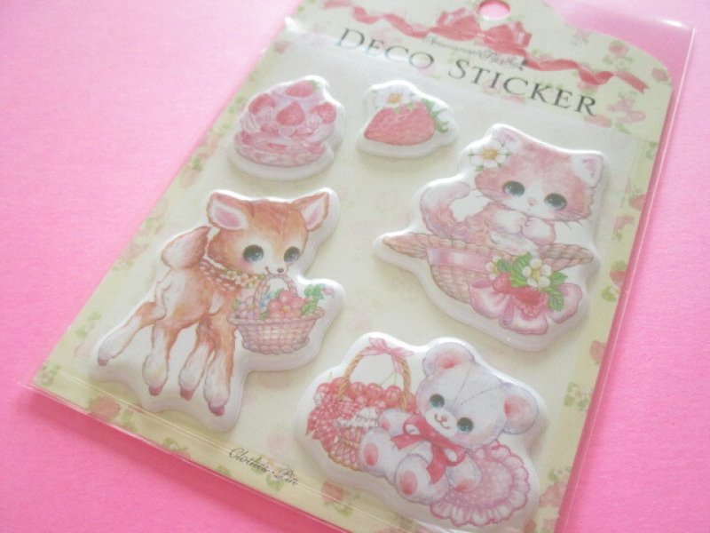 Photo1: Kawaii Cute Puffy Deco Stickers Sheet Amenomori Fumika Clothes Pin *Strawberry Cute (US-14669) (1)