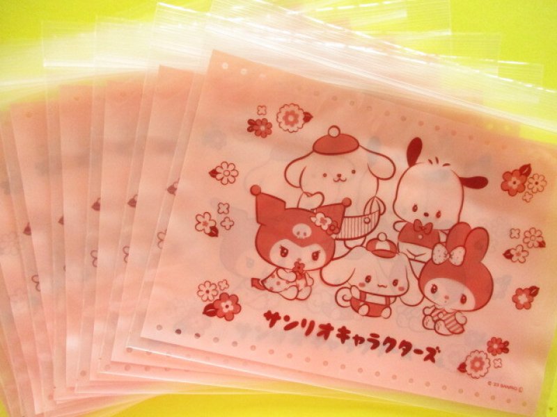Photo1: 8 pcs Kawaii Cute Sanrio Characters B6 size Zipper Bags Set *Retro (36663)