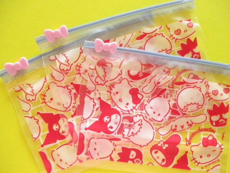 Photo1: 3 pcs Kawaii Cute S Size Sanrio Characters Ribbon Slider Bags Set (36242)