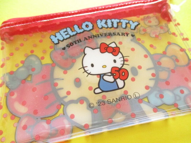 Photo3: Kawaii Cute Hello Kitty 50th Anniversary Small Flat Vinyl Pouch Sanrio *Hello Kitty (38499)