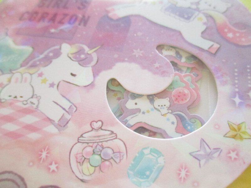 Photo1: Kawaii Cute Sticker Flakes Sack Q-LiA *Girl's Corazon Unicorn (81047)