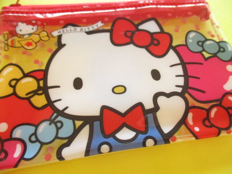 Photo1: Kawaii Cute Hello Kitty 50th Anniversary Small Flat Vinyl Pouch Sanrio *Hello Kitty (38499)