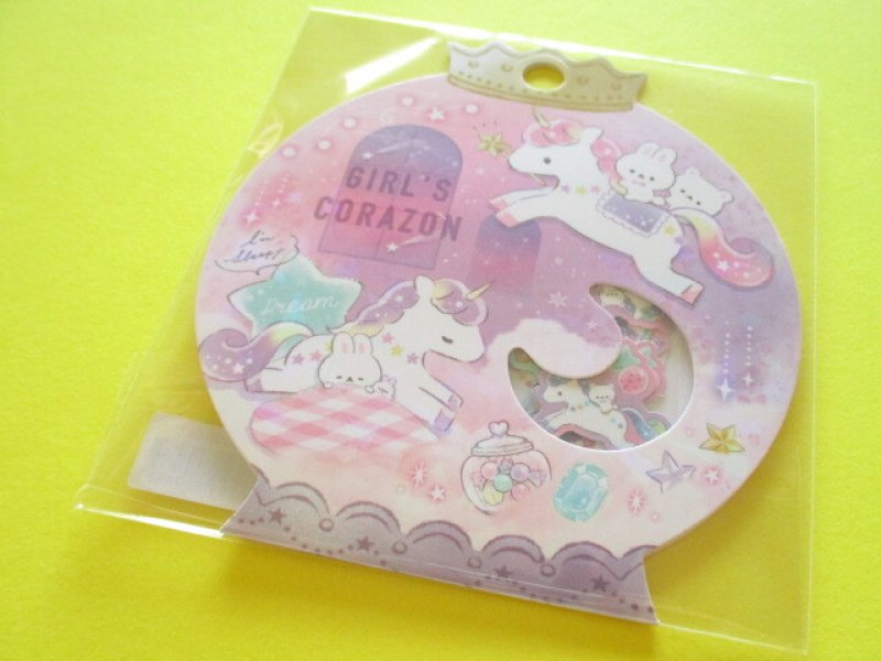 Photo1: Kawaii Cute Sticker Flakes Sack Q-LiA *Girl's Corazon Unicorn (81047) (1)