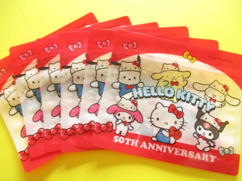 Photo1: 6 pcs Kawaii Cute Sanrio Characters A7 Zipper Bags Set *Hello Kitty 50th Anniversary (38496)