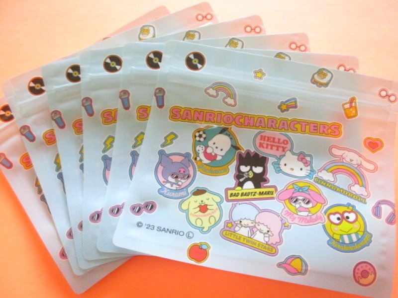 Photo1: 6 pcs Kawaii Cute Sanrio Characters A7 Zipper Bags Set *Sticker (38366)