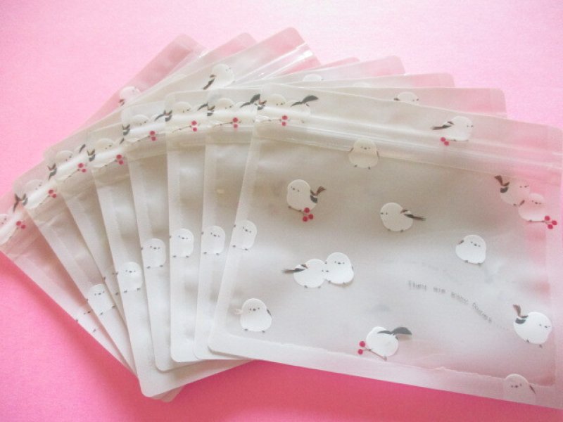 Photo1: 8 pcs Kawaii Cute A7 Zipper Bags Set Water light *Long-tailed Tit (237625-Grey)
