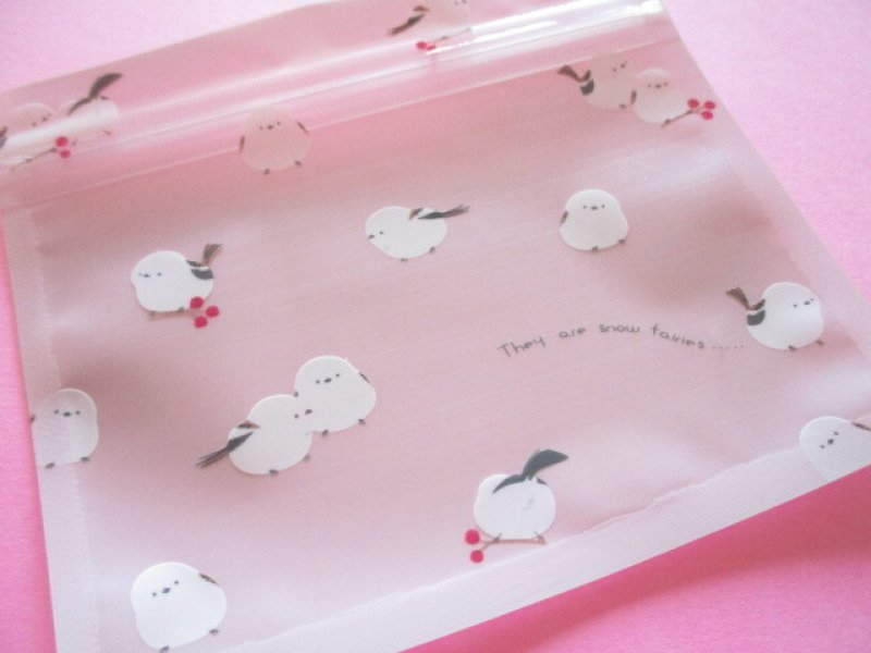 Photo2: 8 pcs Kawaii Cute A7 Zipper Bags Set Water light *Long-tailed Tit (237625-Grey)