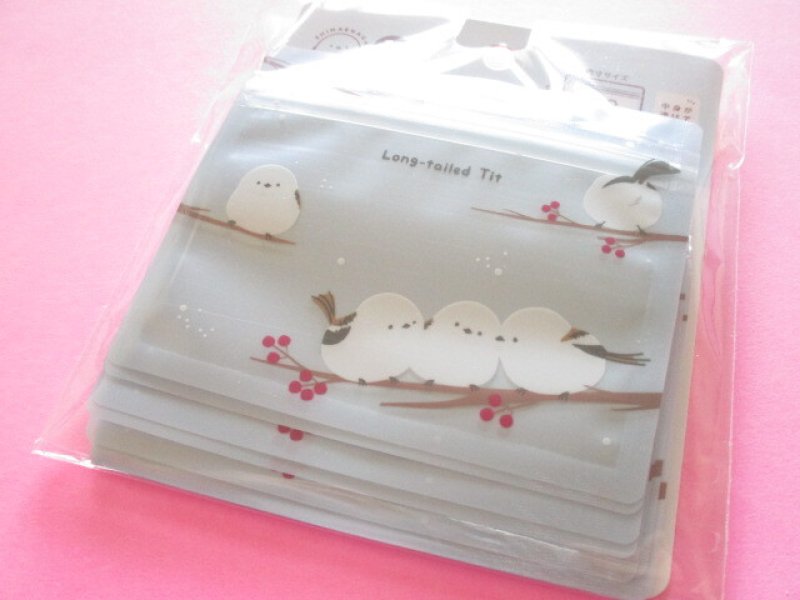 Photo1: 8 pcs Kawaii Cute A7 Zipper Bags Set Water light *Long-tailed Tit (237618-Blue) (1)
