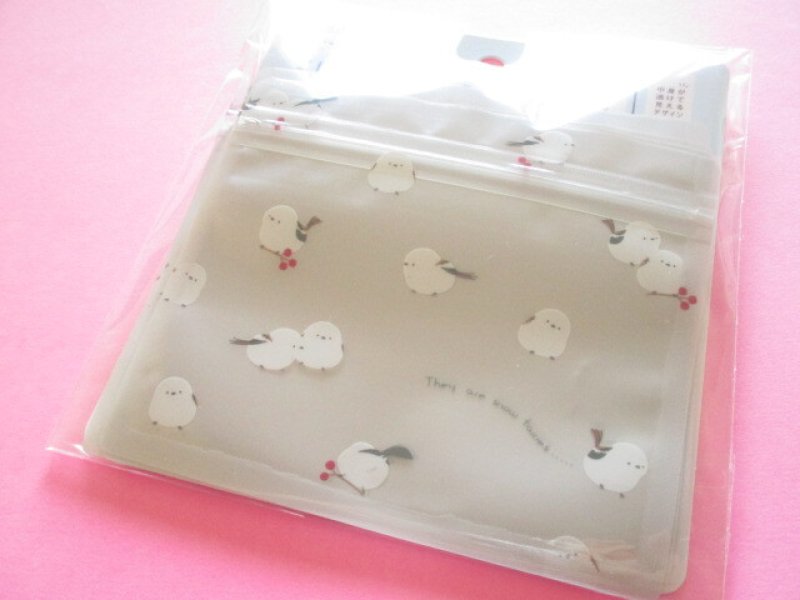 Photo1: 8 pcs Kawaii Cute A7 Zipper Bags Set Water light *Long-tailed Tit (237625-Grey) (1)