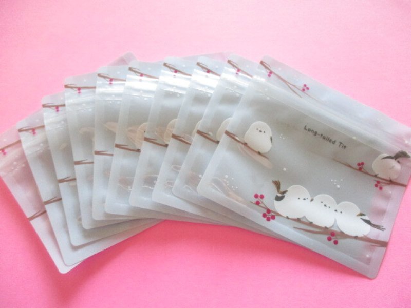 Photo1: 8 pcs Kawaii Cute A7 Zipper Bags Set Water light *Long-tailed Tit (237618-Blue)