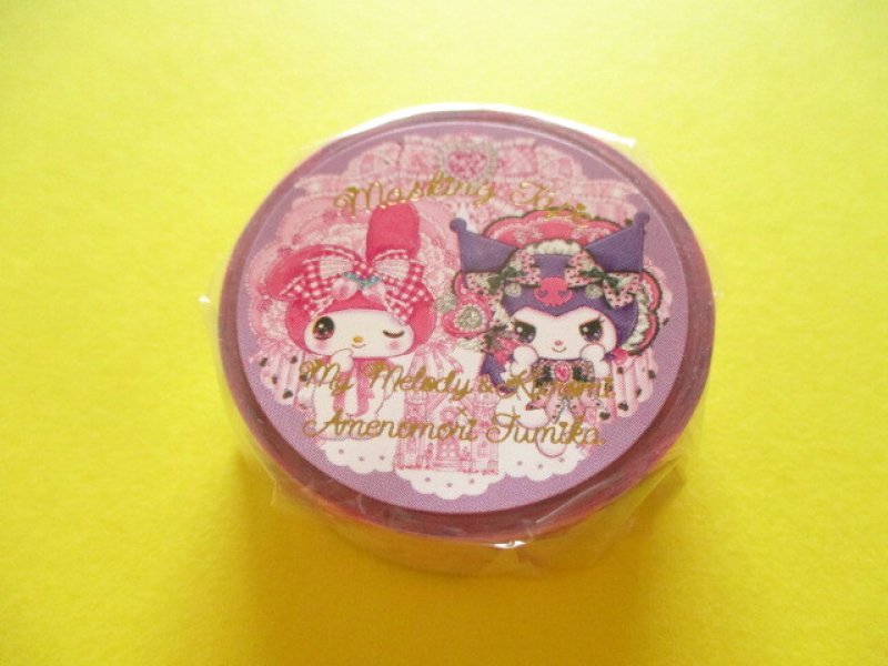 Photo1: Kawaii Cute Masking Tape Sticker Sanrio Characters × 飴ノ森ふみか Amenomori Fumika Clothes Pin *My Melody & Kuromi (MT-84031) (1)