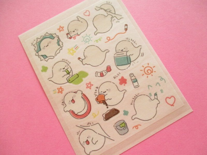 Photo2: Kawaii Cute Tracing Die Cut Seals Set Kyowa *Mischievous Ghost (62-E39)