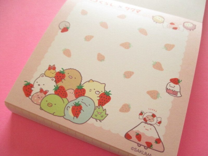 Photo1: Kawaii Cute Square Memo Pad Sumikkogurashi San-x *Sakuma Strawberry milk candy (MH24502)