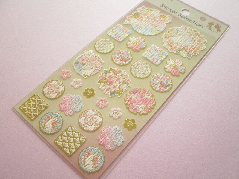 Photo1: Beautiful Stickers Sheet Gaia *Golden Japanese Style Sakura Cherry Blossom (466755-Rabbit) (1)