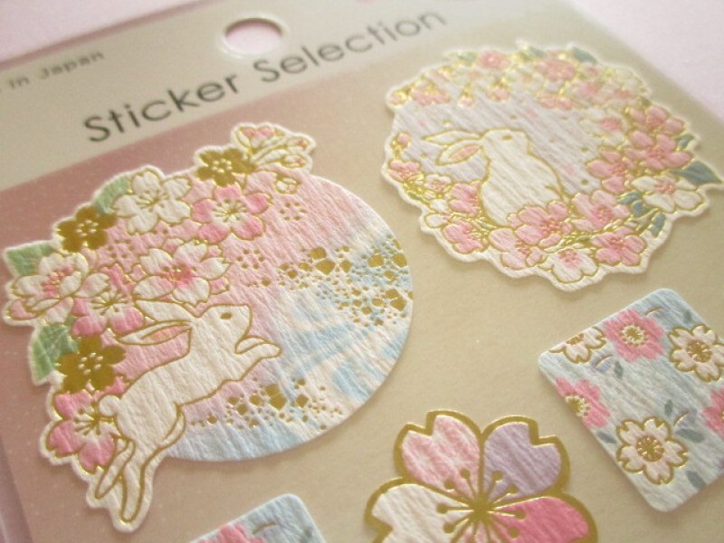 Photo3: Beautiful Stickers Sheet Gaia *Golden Japanese Style Sakura Cherry Blossom (466755-Rabbit)