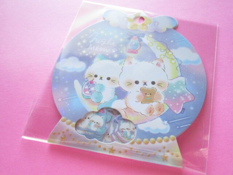 Photo1: Kawaii Cute Sticker Flakes Sack Q-LiA *Night Meow (91120) (1)