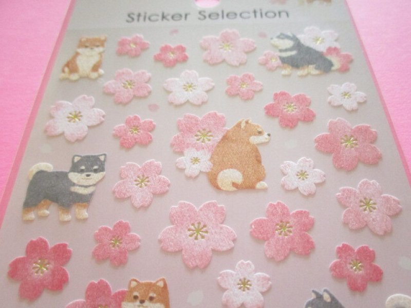 Photo1: Kawaii Cute Stickers Sheet Cherry Blossom Gaia *Shiba & Cherry Blossom (466771-1)