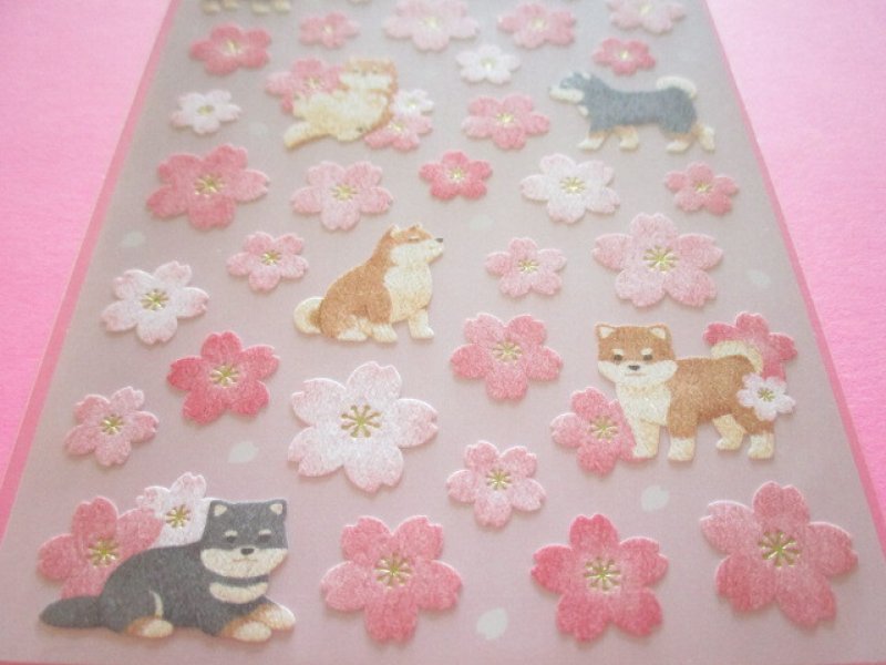 Photo2: Kawaii Cute Stickers Sheet Cherry Blossom Gaia *Shiba & Cherry Blossom (466771-1)