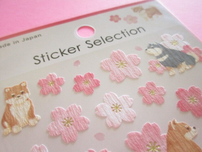 Photo3: Kawaii Cute Stickers Sheet Cherry Blossom Gaia *Shiba & Cherry Blossom (466771-1)