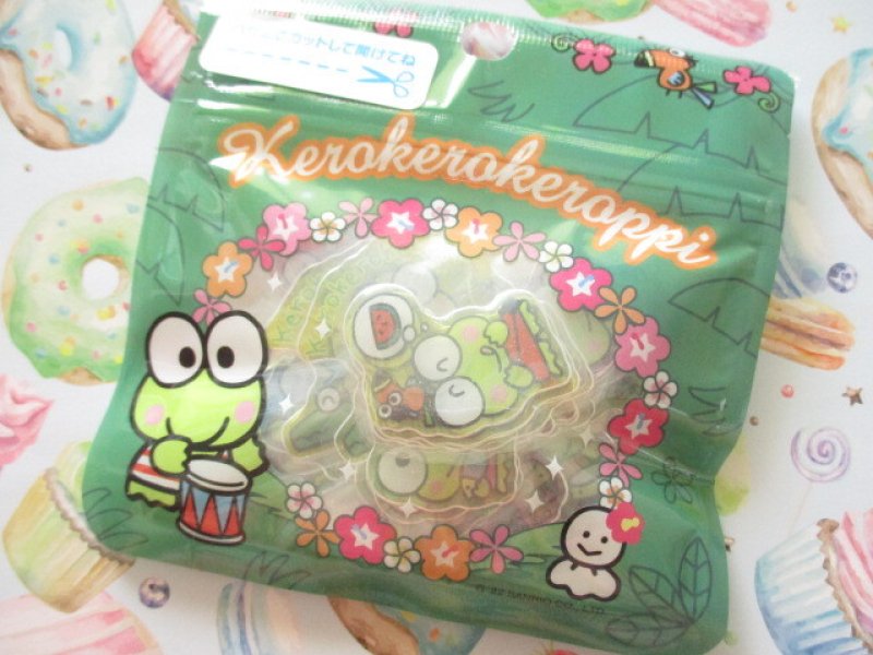Photo1: Kawaii Cute Summer Sticker Flakes Sack in Mini Zipper Case Sanrio Original *Kerokerokeroppi (98819-7) (1)