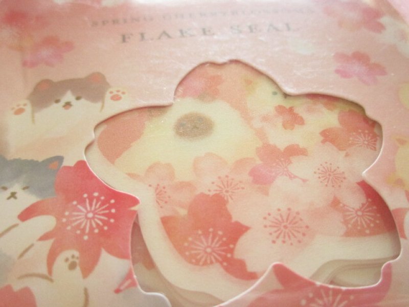 Photo1: Kawaii Cute Sticker Flakes Sack Synapse *Sakura Cherry blossoms Cat Pattern (SJI-33455）