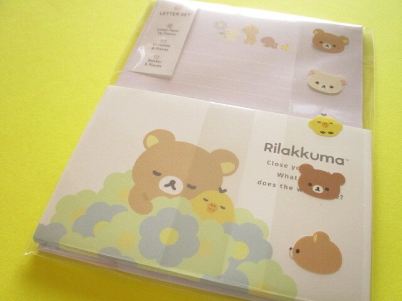 Photo1: Kawaii Cute Regular Letter Set Rilakkuma San-x *Basic Rilakkuma Flower (LH83601) (1)