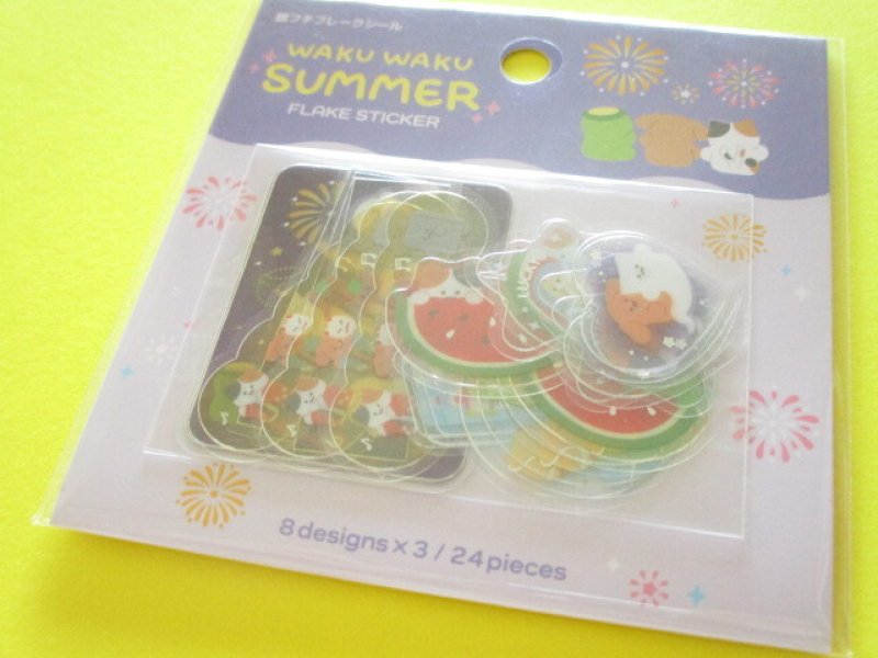 Photo1: Kawaii Cute Waku Waku Summer Sticker Flakes Sack Gaia *W Summer 2 (468066-2) (1)