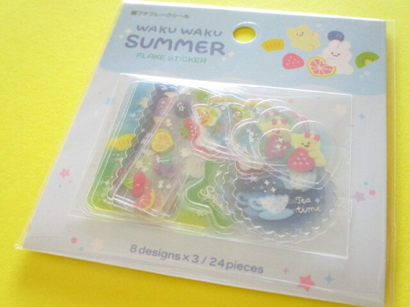 Photo1: Kawaii Cute Waku Waku Summer Sticker Flakes Sack Gaia *W Summer 2 (468066-1) (1)