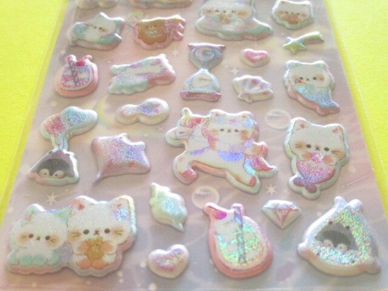 Photo2: Kawaii Cute めちゃキラ Puffy Stickers Sheet Q-Lia *Night Meow (01037)