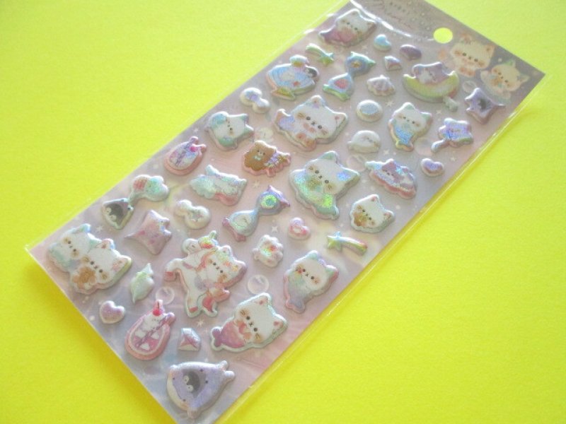 Photo1: Kawaii Cute めちゃキラ Puffy Stickers Sheet Q-Lia *Night Meow (01037) (1)