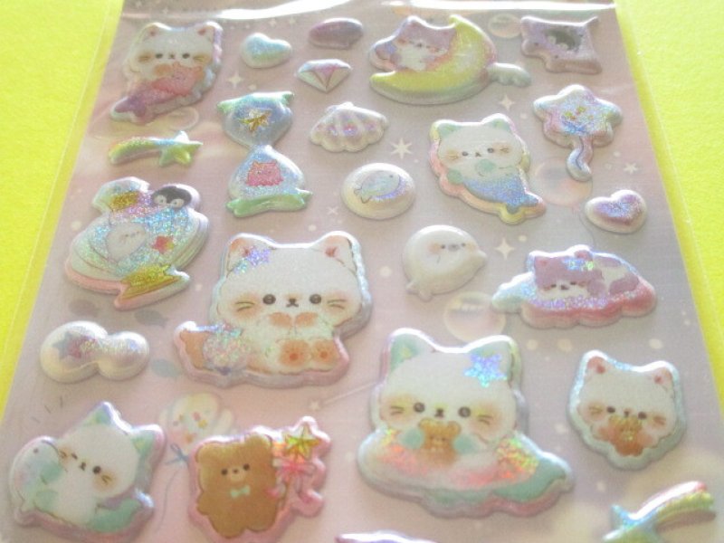Photo1: Kawaii Cute めちゃキラ Puffy Stickers Sheet Q-Lia *Night Meow (01037)