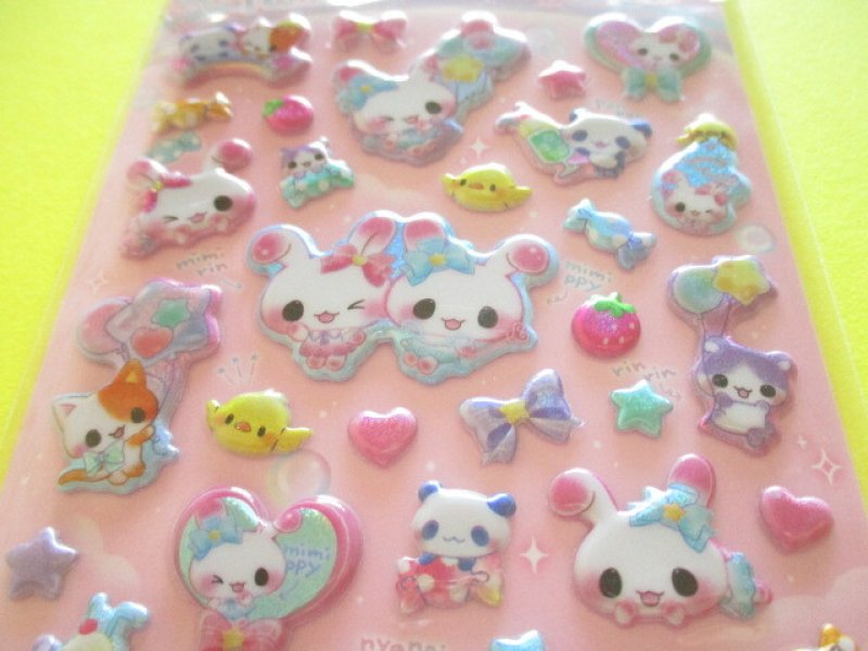 Photo1: Kawaii Cute めちゃキラ Puffy Stickers Sheet Q-Lia *Candy Twins (01033)