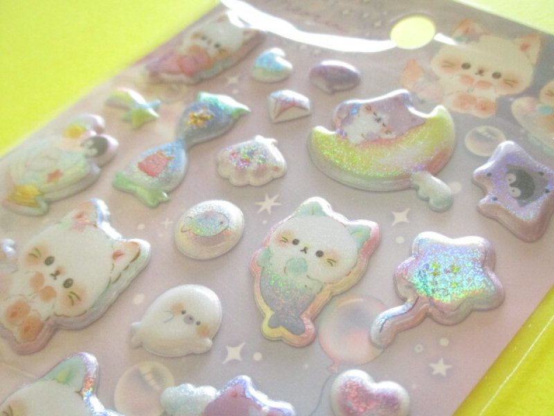 Photo3: Kawaii Cute めちゃキラ Puffy Stickers Sheet Q-Lia *Night Meow (01037)