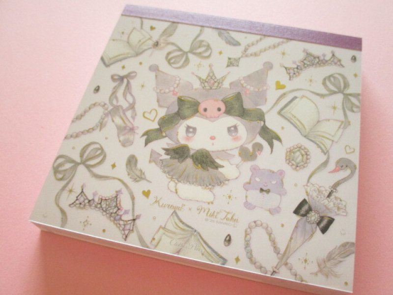Photo1: Kawaii Cute Medium Memo Pad Kuromi × たけい みき Miki Takei Clothes Pin *Black Swan (MM-84054)  (1)