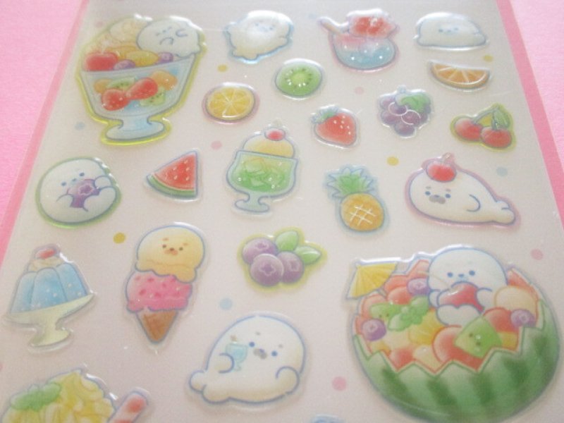 Photo1: Natsu きゃわいい Jewel Stickers Sheet Gaia *アザラシとフルーツ (468192)