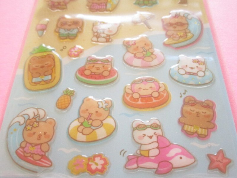 Photo2: Natsu きゃわいい Jewel Stickers Sheet Gaia *くまの海水浴 (468191)