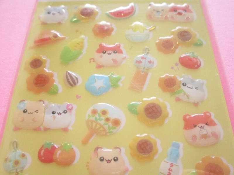 Photo1: Natsu きゃわいい Jewel Stickers Sheet Gaia *ハムスターとひまわり (468189)