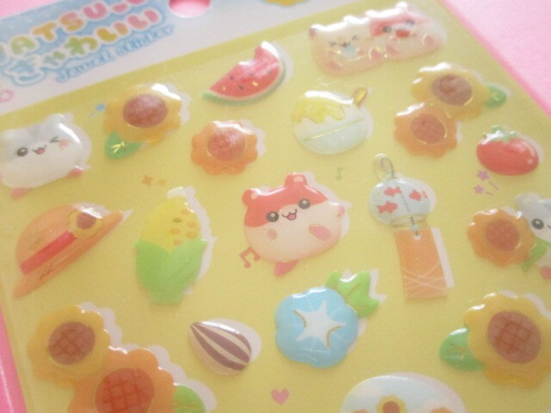 Photo3: Natsu きゃわいい Jewel Stickers Sheet Gaia *ハムスターとひまわり (468189)