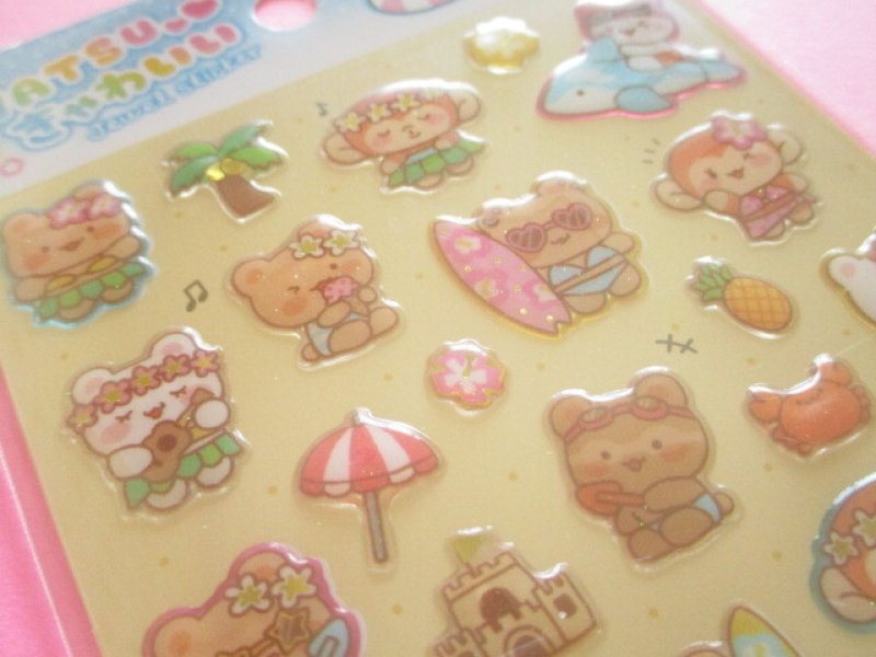 Photo3: Natsu きゃわいい Jewel Stickers Sheet Gaia *くまの海水浴 (468191)