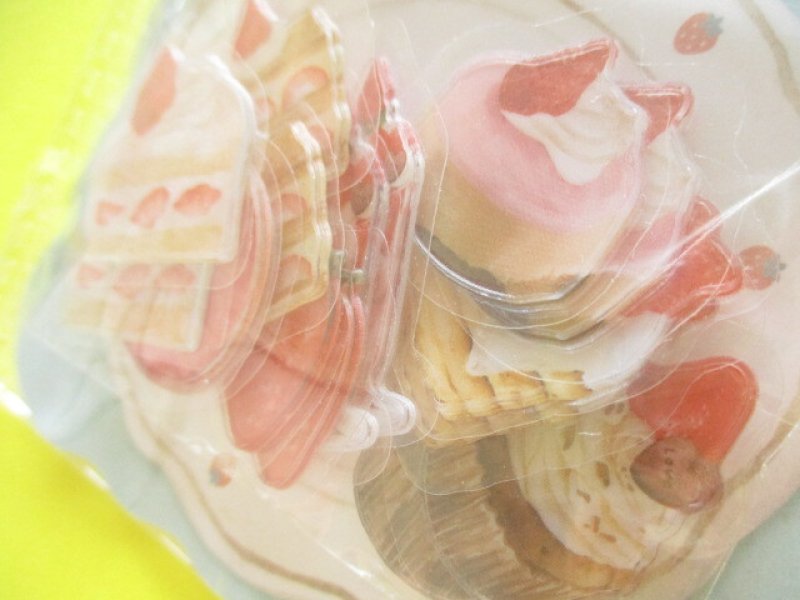 Photo1: Kawaii Cute Sticker Flakes Sack Amifa *Strawberry Buffet (156829)