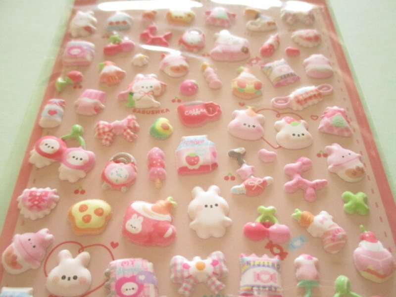 Photo1: Kawaii Cute ぷちふにLife Puffy Stickers Sheet Q-LiA *きゃわうさlife (01276)