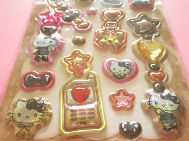 Photo2: Kawaii Cute Puku Kira Charm Stickers Sheet Sanrio *Hello Kitty /Black Ribbon (137733)