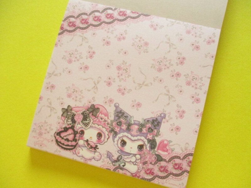 Photo1: Kawaii Cute Medium Memo Pad Sanrio Characters × 飴ノ森ふみか Amenomori Fumika Clothes Pin *My Melody & Kuromi (MM-84177)
