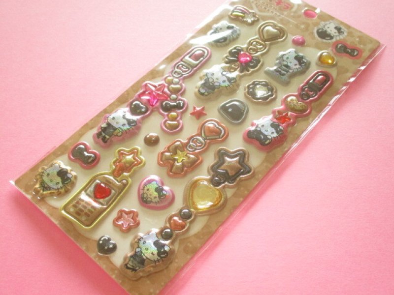 Photo1: Kawaii Cute Puku Kira Charm Stickers Sheet Sanrio *Hello Kitty /Black Ribbon (137733) (1)