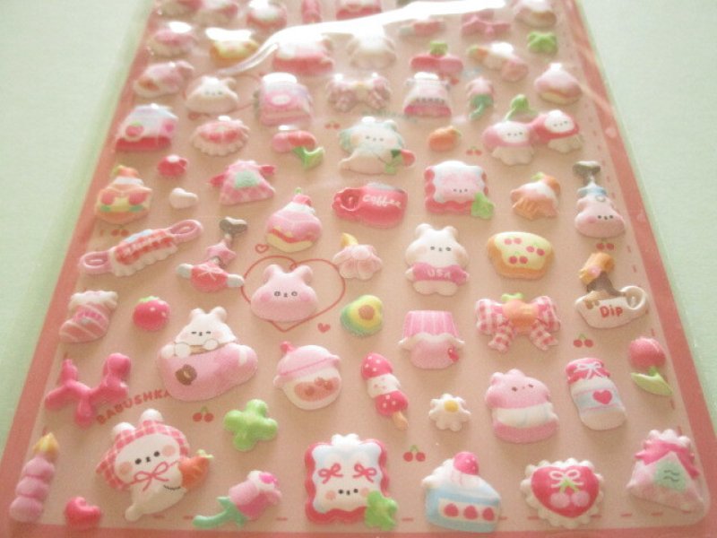 Photo2: Kawaii Cute ぷちふにLife Puffy Stickers Sheet Q-LiA *きゃわうさlife (01276)